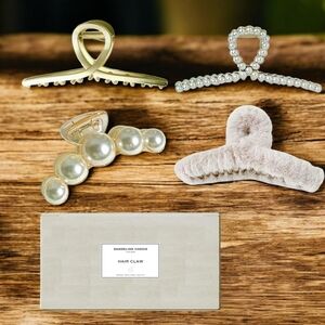 Gold and Pearl Hair Claw Set